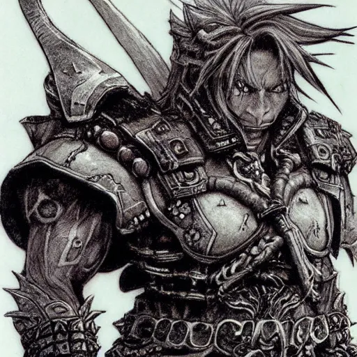 Image similar to final fantasy orc concept art yoshitaka amano, akihiko yoshida, moebius