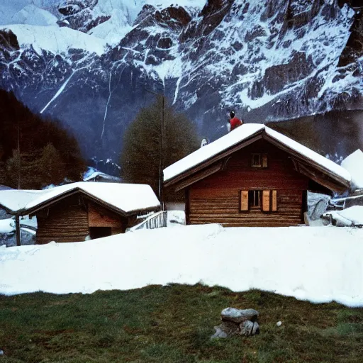 Image similar to a 3 5 mm kodachrome photo of a cozy cabin in the swiss alps in the 1 9 5 0's