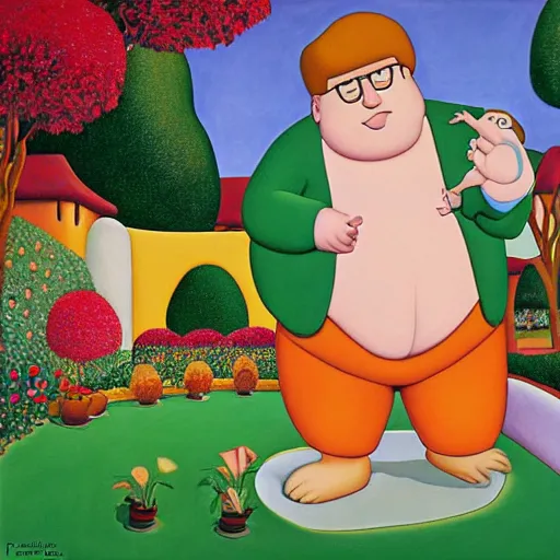 Prompt: Peter Griffin in the garden of enchantment by Fernando Botero