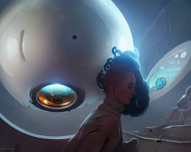 Prompt: a fried egg as a head, inside a spaceship, deep focus, d & d, sci - fy, intricate, elegant, highly detailed, digital painting, artstation, concept art, matte, sharp focus, illustration, hearthstone, art by artgerm and greg rutkowski and alphonse mucha