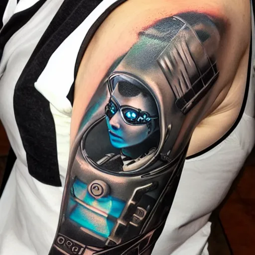 Image similar to cyberpunk underwater diver, black tattoo design, on white skin, by artgerm