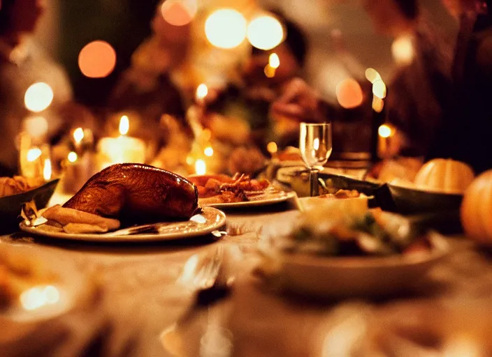 Image similar to a 3 5 mm photo of a family thanksgiving, bokeh, canon 5 0 mm, cinematic lighting, dramatic, film, photography, golden hour, depth of field, award - winning, 3 5 mm film grain, retro, film, kodachrome