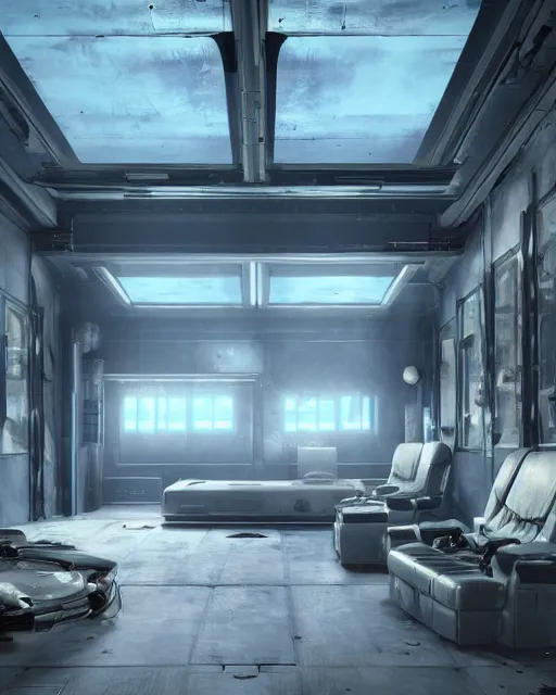 Image similar to artstation scifi scene of a safe room, lounge furniture, large terrarium, sky mural on the celing, paneled walls, unreal engine 5, hyper realism, realistic shading, cinematic composition, blender render, octane render, hdr, detailed textures, photorealistic, wide shot