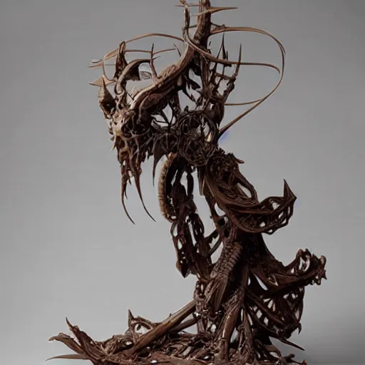 Image similar to angelarium, illithid, cthulhu, wooden sculpture by ellen jewett