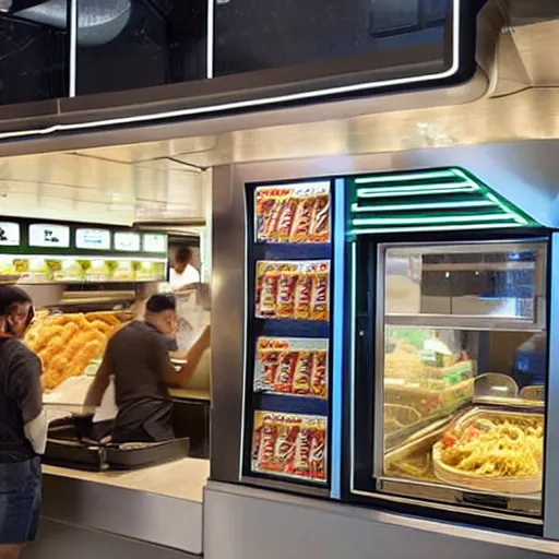Prompt: futuristic fast food store