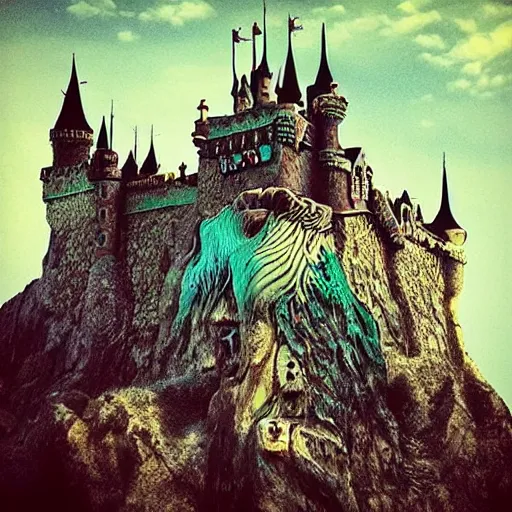 Prompt: “fantasy castle, melted in the style of salvador dali”