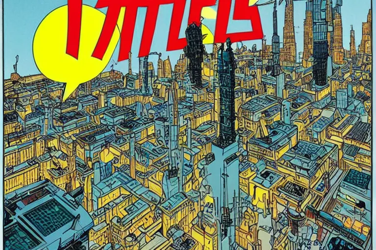 Prompt: sci-fi, futuristic city, cyberpunk, TinTin style! art by Hergé!!