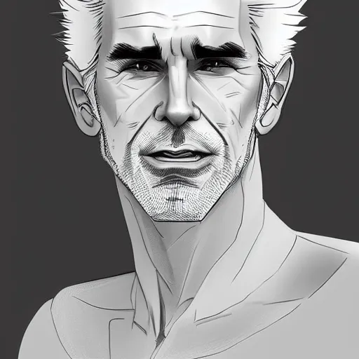 Image similar to A handsome man with Black and White hair, portrait, digital art, trending on artstation, behance