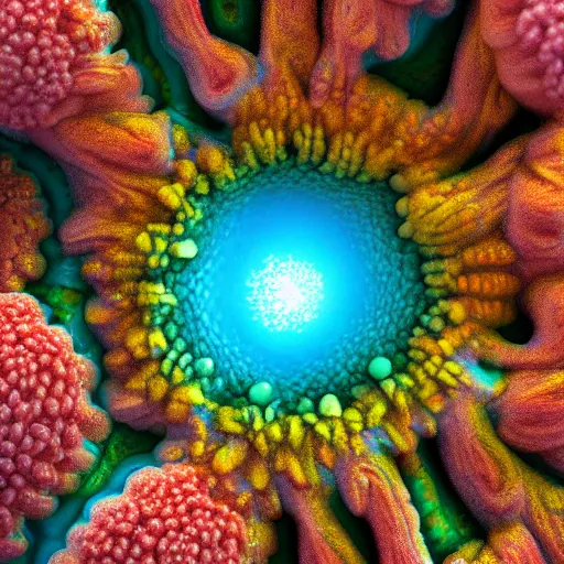 Prompt: photorealistic, extreme macro focus stacking. nikon's small world. coral polyp. hyper detailed, insanely 3d, acrylic pour by beeple