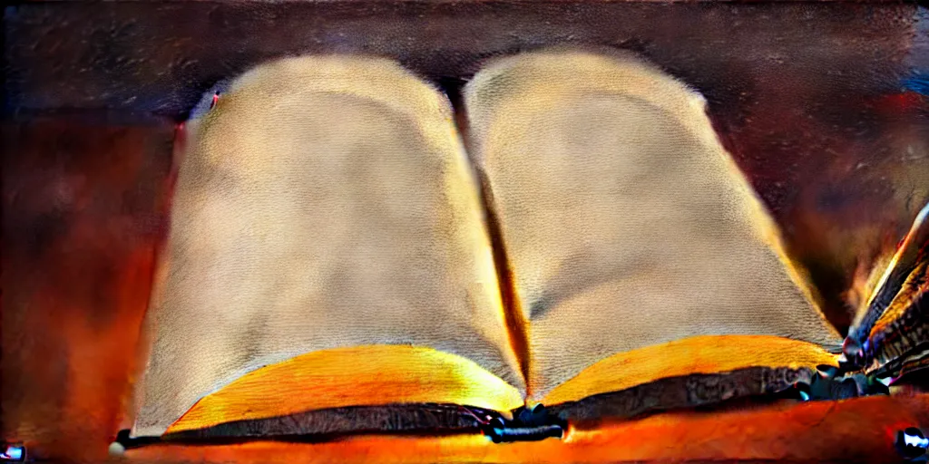 Image similar to an open book, cinematic lighting, detailed oil painting, hyperrealistic, 8k