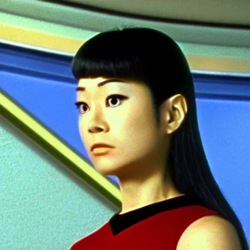 Image similar to still closeup photo of Star Trek The Next Generation 1991 episode with Kagura from Azumanga Daioh