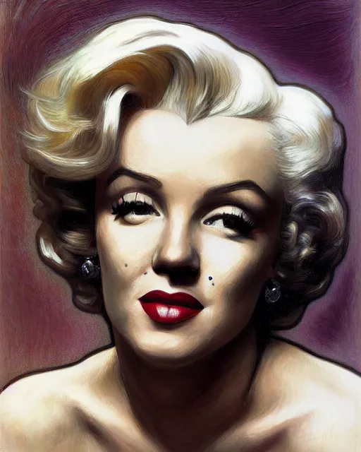 Prompt: portrait of Marilyn Monroe by Mandy Jurgens and Richard Schmid and chuck close and mucha