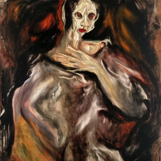 Image similar to El Greco, portrait of a demon, Cecily Brown