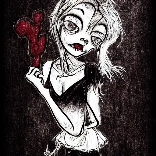 Prompt: grunge drawing of a cartoon winnie the pooh with blood by mrrevenge, corpse bride style, horror themed, detailed, elegant, intricate