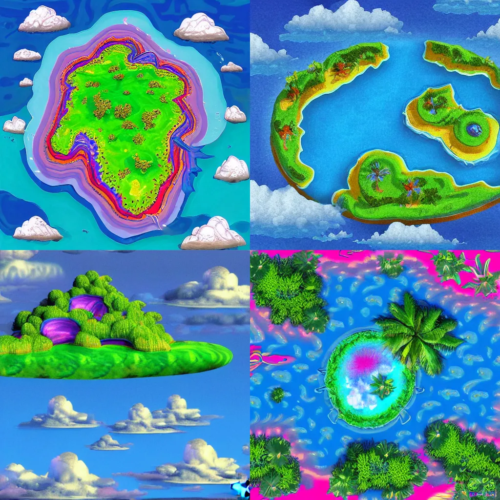 Prompt: Psychadelic island floating in the sky by Todd Howard