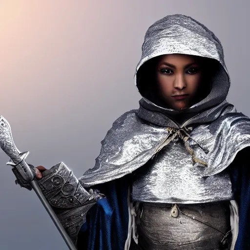 Image similar to photo of a moon themed magical rogue warrior with silver robes, highly detailed, 4k, HDR, award-winning,