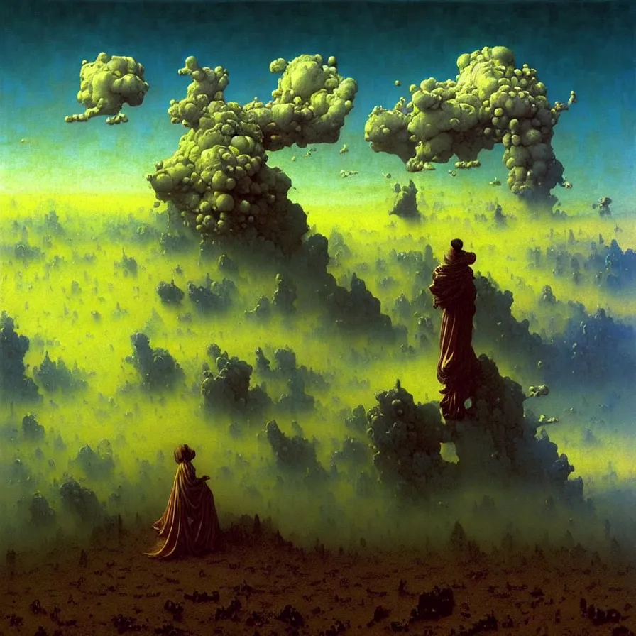 Prompt: a hyperrealistic painting of a piece of art. highly detailed, vivid color cinematic sci fi clouds and stars. smoke. futurism. fantasy. by beksinski carl spitzweg. baroque elements. baroque element. intricate artwork by caravaggio. oil painting. oil on canvas. award winning. dramatic. trending on artstation. 8 k by chris cunningham and richard corben