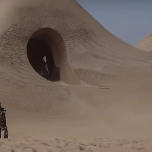 Image similar to still from dune ( 2 0 2 2 ) by denis villeneuve attack of a giant snake