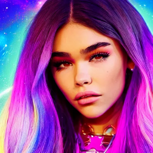 Image similar to madison beer a an intergalactic popstar dancing on a planet, render, blender render, unity render, 4 k wallpaper, art station trending, artstation 4 k coherent, coherent, 4 k, detailed, hyperdetailed, artifact - free, completely coherent, sharp, madison beer