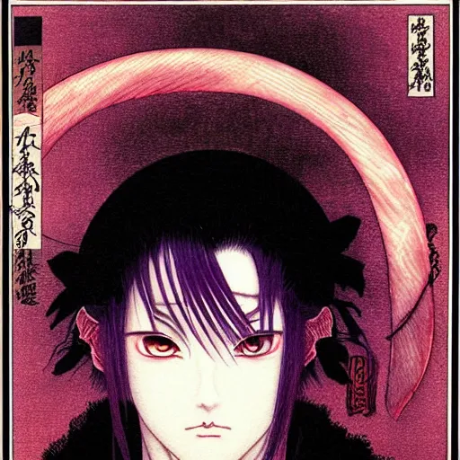 Image similar to prompt : portrait of muse soft light painted by takato yamamoto, purple rinnegan eyes, inspired by ninja anime, smooth face feature, intricate oil painting, high detail, sharp high detail, manga and anime