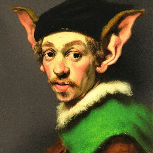 Prompt: painting of a green elf by rembrandt