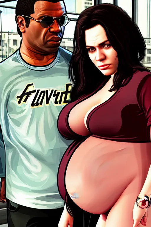 Image similar to grand theft auto 1 0 poster of a pregnant woman, uhd, arstation, 1 0 8 0 p, ultra realistic detail, jacqueline e, tafy, bo feng, love hate love