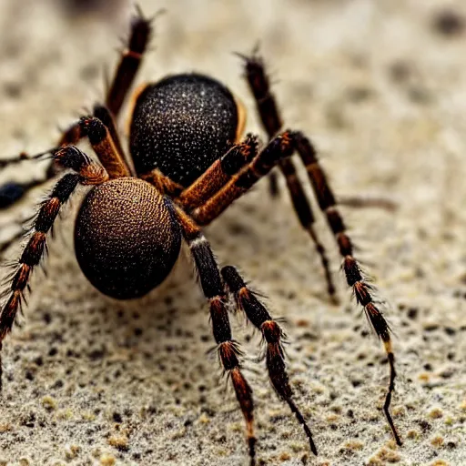 Image similar to detailed photograph of a levitating ice cream cone covered in hairy - legged brown recluse spiders