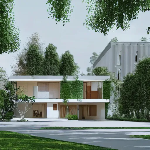 Image similar to an architectural drawing of a modern house with a courtyard, detailed, lush,