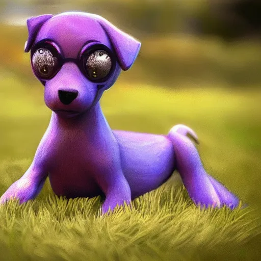 Image similar to A cute purple dog, photorealistic