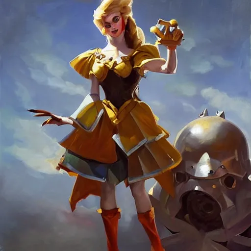 Image similar to greg manchess portrait painting of partially armored alice from alice in wonderland as overwatch character, medium shot, asymmetrical, profile picture, organic painting, sunny day, matte painting, bold shapes, hard edges, street art, trending on artstation, by huang guangjian, gil elvgren, ruan jia, randy vargas, greg rutkowski