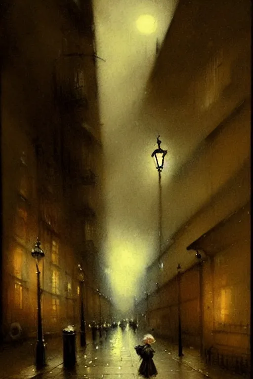 Prompt: (((((1950s london street at night with dramatic lighting. muted colors.))))) by Jean-Baptiste Monge !!!!!!!!!!!!!!!!!!!!!!!!!!!