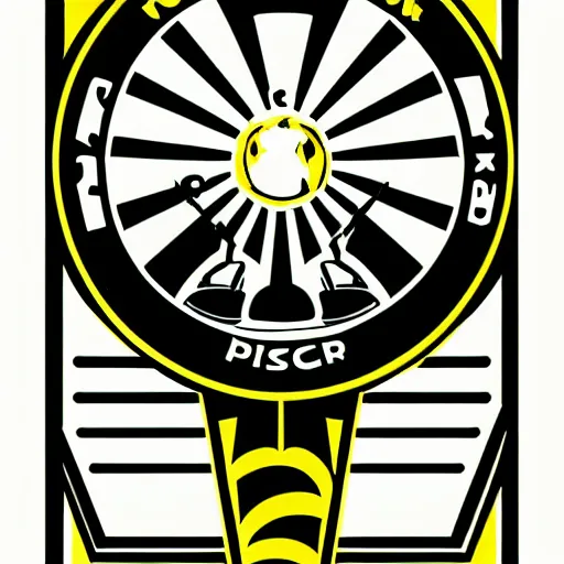 Prompt: official logo of the professional disc golf association as a disc golf basket, illustration, style of shepherd fairey