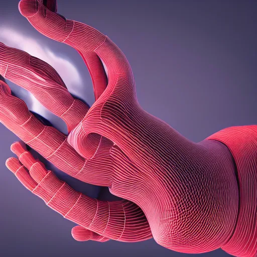 Prompt: open hand as a 3D object, a computer rendering by Alberto Seveso, behance, generative art, rendered in cinema4d, octane render, photoillustration