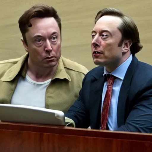 Image similar to Saul Goodman in court with Elon Musk