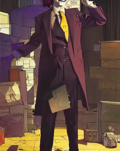 Image similar to portrait of saul goodman as the joker, fashion photography, art by makoto shinkai and peter elson, bernie wrightson