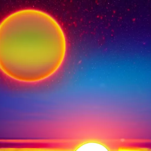 Prompt: Photo of a shimmery glowing orb emerging from the ocean over a synthwave sunset, ultrarealistic