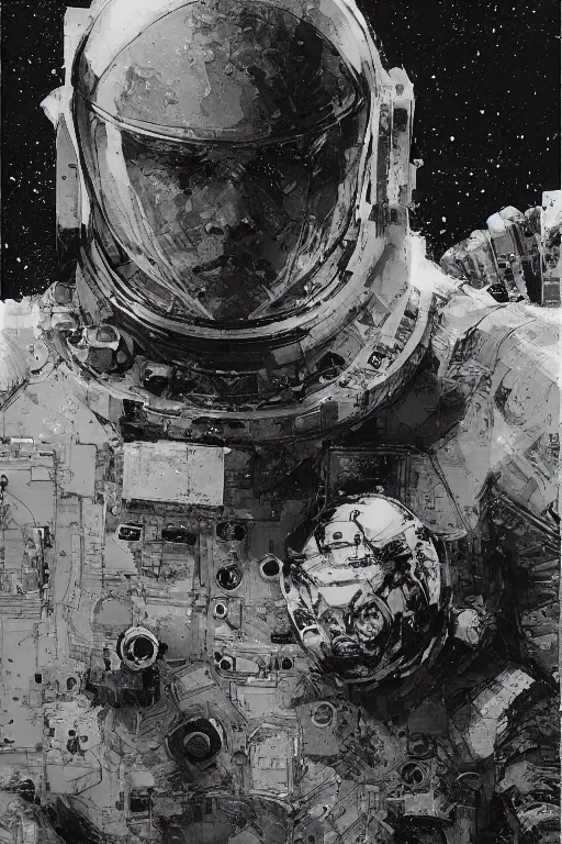 Image similar to portrait of an astronaut, pen and ink, intricate line drawings, by craig mullins, ruan jia, kentaro miura, greg rutkowski