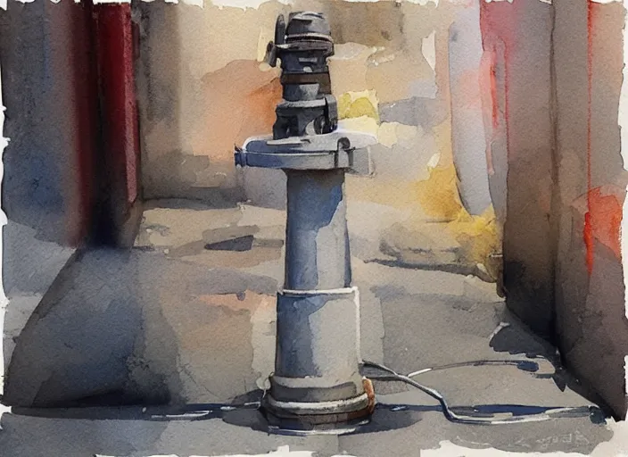 Image similar to concept art of a hydrant, pinterest, artstation trending, behance, watercolor, by coby whitmore, silver, laser light,