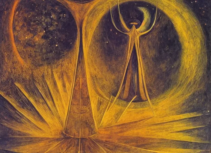 Prompt: A shaman holding up the universe, by Remedios Varo, reflection, symbolist, soft colors, dramatic lighting, smooth, sharp focus, extremely detailed, aesthetically pleasing composition