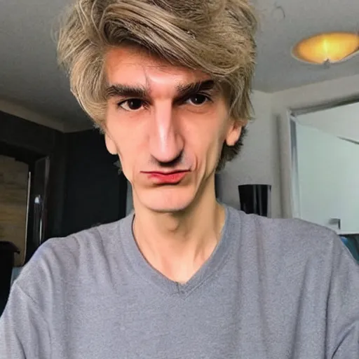 Image similar to a closeup photo of really handsome xqc smoking,