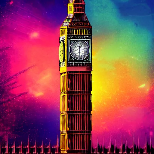 Prompt: big ben, retrowave epic art, trending on art station