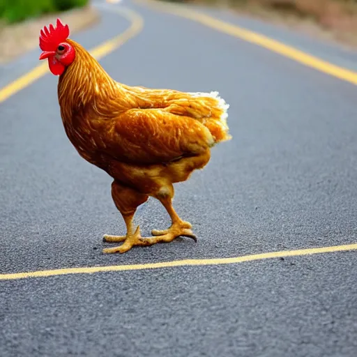 Prompt: chicken crossing the road