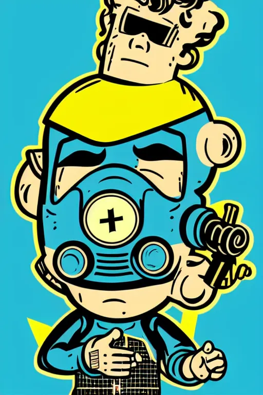 Image similar to fallout 7 6 retro futurist illustration art by butcher billy, sticker, colorful, illustration, highly detailed, simple, smooth and clean vector curves, no jagged lines, vector art, smooth andy warhol style