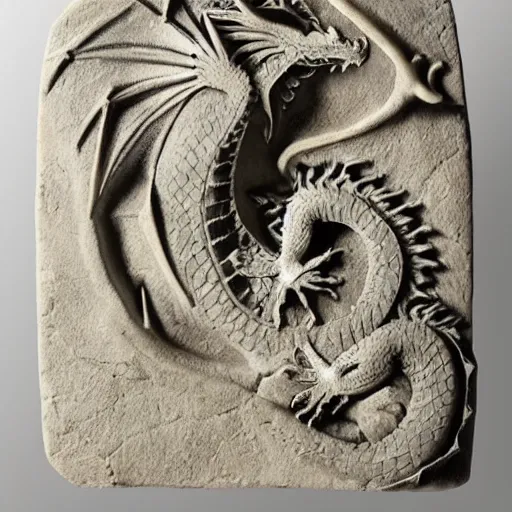 Prompt: “fire breathing dragon, high relief sculpture stone”