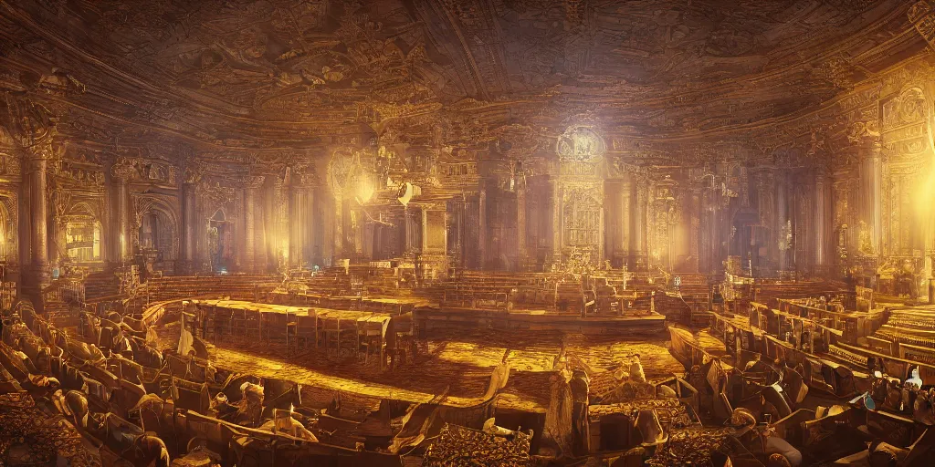 Image similar to Masonic lodge, realistic 4k octane beautifully detailed render, 4k post-processing, highly detailed, intricate complexity, epic composition, magical atmosphere, cinematic lighting, masterpiece, ultra hd