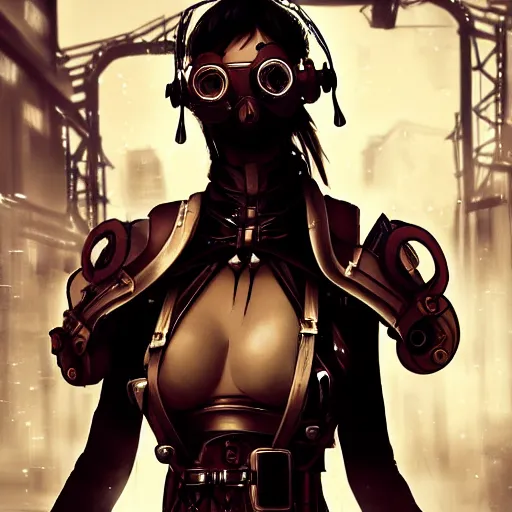 Image similar to concept art of asian female supermodel with robotic mask. steampunk vr googles. futuristic tokyo. anime and manga. comic style. artstation concept art, matte painting. ambient and neonoir mood.