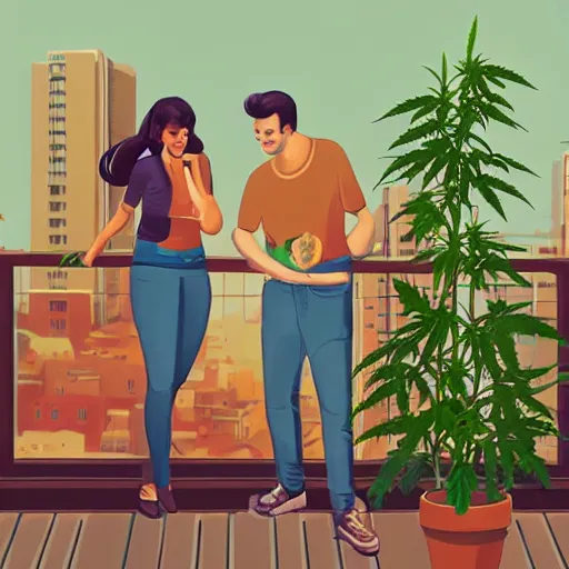 Image similar to couple happy on balcony with marijuana plant. centered median photoshop filter cutout vector behance artgem hd jesper ejsing!