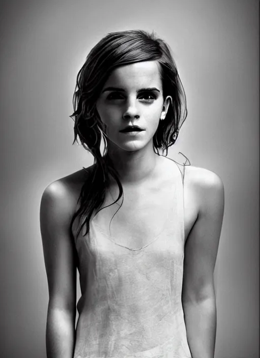 Prompt: photo emma watson standing looking at the camera, photo in the style of petter hegre, very intricate photorealistic