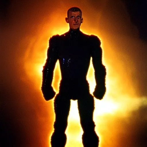 Prompt: thing from fantastic four as a soldier, still from the movie universal soldier, fog, dramatic lighting