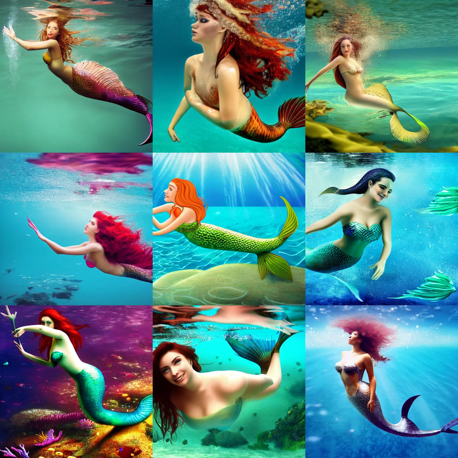 Prompt: beautiful mermaid swimming underwater, 4k